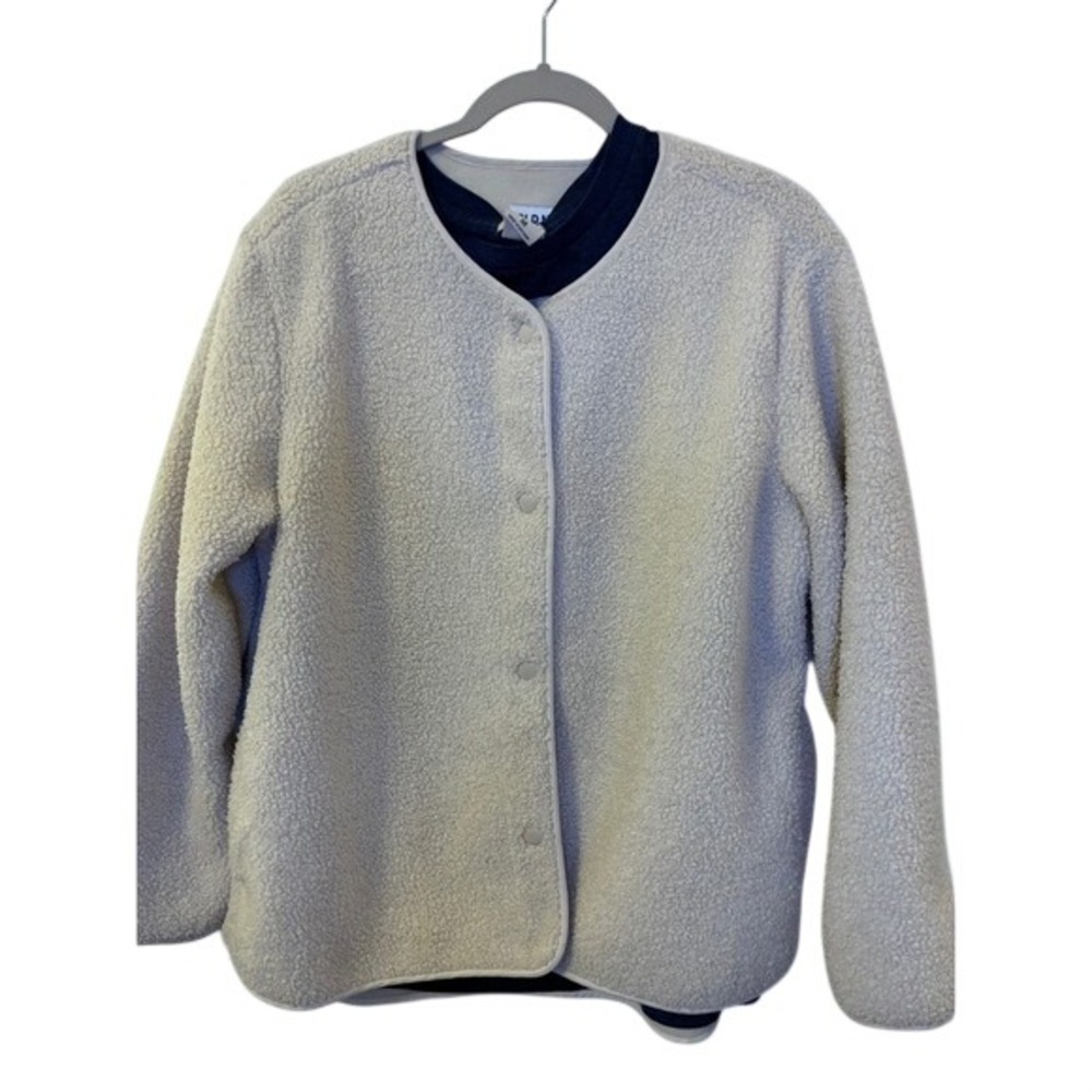 Old Navy Cream Sherpa Fleece Snap Front Collarless Jacket Large